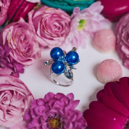 Ring for the scarf "ink", the color is blue in silver-7