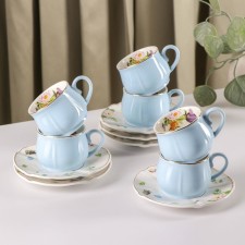 Ceramic coffee coffee siren, 12 items: 6 cups 100 ml, 6 saucers d = 12 cm, blue color