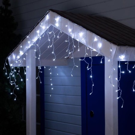 Garland "fringe" 3 × 0.6 m, IP44, UMS, transparent thread, 160 LED, white glow, 220 V