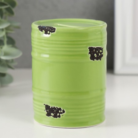 Piggy bank Ceramics "Green barrel" 6.5x6.5x9 cm-2