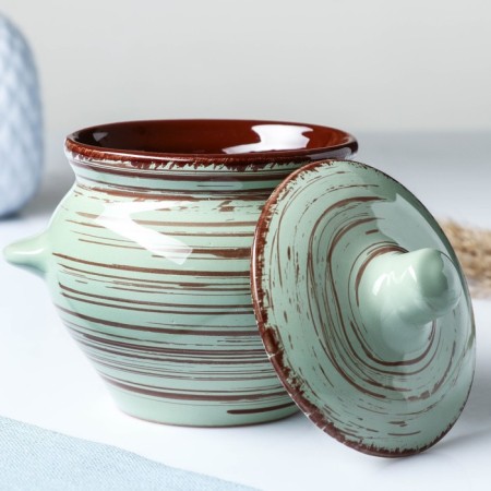 Ceramic pot for baking No. 5 with handles, 0.5l / 10x10.5cm, mint-1
