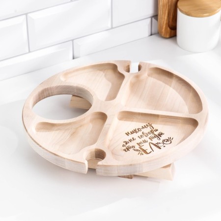 Table - a tray with a menage and folding legs "Do not tell anyone" d = 30x2 cm, birch-3