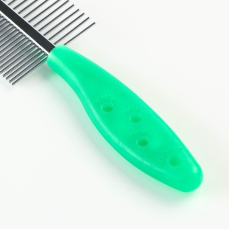 Combed double -sided "paws" with straight teeth, plastic pen, green-3