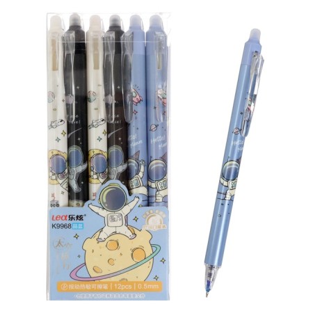 Gel pen with erased ink, blue rod, mix