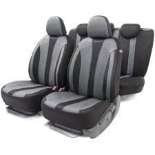 Auto-Cherkhly Performance, HEXAGON Polyester material, 5 mm foam, 3D, 15 objects, 5 head restraints, 2 pockets, 4 lightning, 4 end valves, Airbag black and gray