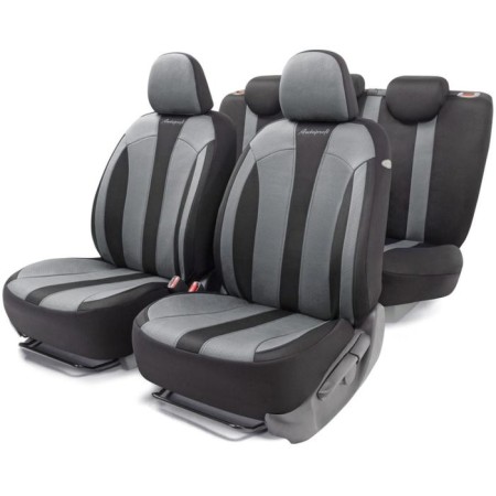 Auto-Cherkhly Performance, HEXAGON Polyester material, 5 mm foam, 3D, 15 objects, 5 head restraints, 2 pockets, 4 lightning, 4 end valves, Airbag black and gray