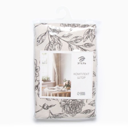A set of curtains d/kitchen with sequences of Ethel "Black Flowers" 149x180 cm - 2 pcs-5
