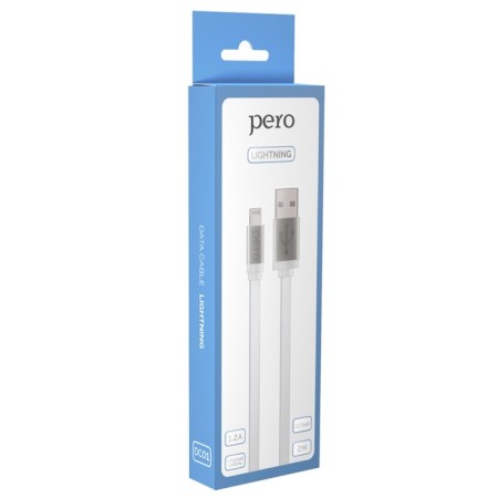 Кабель PERO DC-01, Lightning - USB, 1.2 А, 2 м, плоский, белый-2