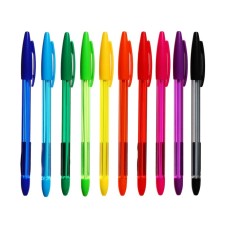 Set of ballpoint pens 10 colors, body in the color of the rod, in the blister