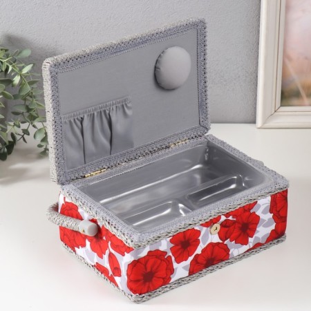 Casket for needlework "Red poppies on white" 24x16x11 cm-2