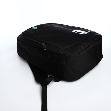 Young backpack from textiles with a zipper, 4 pockets, black/green color-4