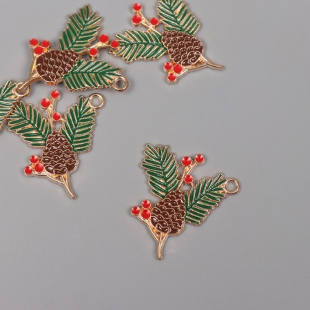 Decor for creativity metal, enamel "Pine branch" 3.2x2.6 cm