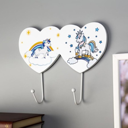 Decorative wood hooks "Unicorn in the clouds, with rainbow" 19x244x4.4 cm-1
