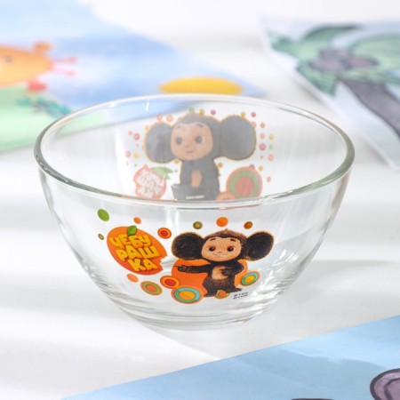 Set of dishes "Cheburashka", 3 items: plate, bowl, mug, gift packaging, glass-5