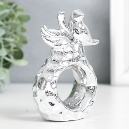 Souvenir Ceramics "Bird on a pear" silver 6.8x3.7x10.3 cm-3