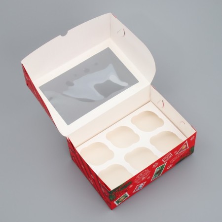 Folding box for 6 cupcakes with the Window "New Year's Park", 25 x 17 x 10 cm, New Year-3