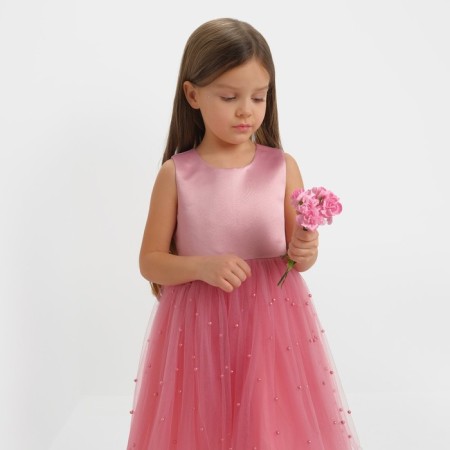 Children's dress with beads kaftan p. 32 (110-116 cm), pink-13