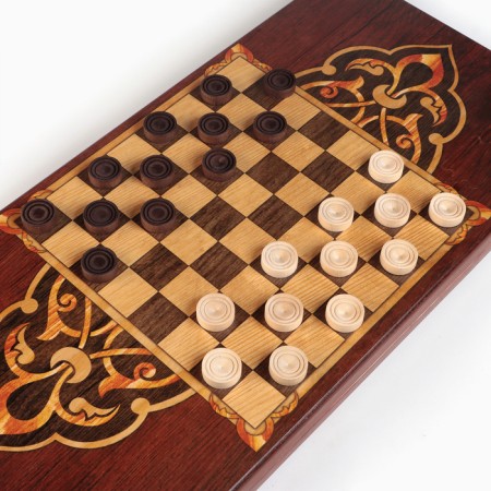 Wooden backgammon is large, with “Marketri-21” checkers, a board game, 60 x 60 cm-7