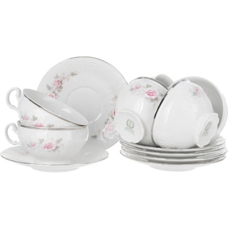 Cup 360 ml with a saucer 180 mm low bernadotte, decor "Pale roses, platinum layout"