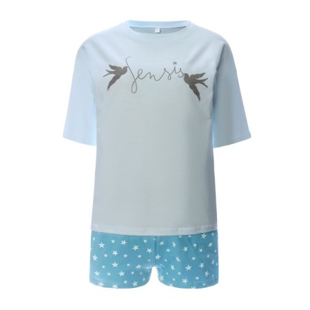 Homemade female set (T -shirt/shorts), blue color, size 48-4