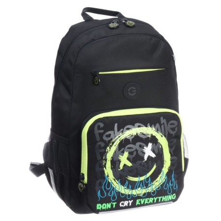 School backpack, 40 x 25 x 13 cm, Grizzly, ergonomic back, laptop department, black/yellow-1