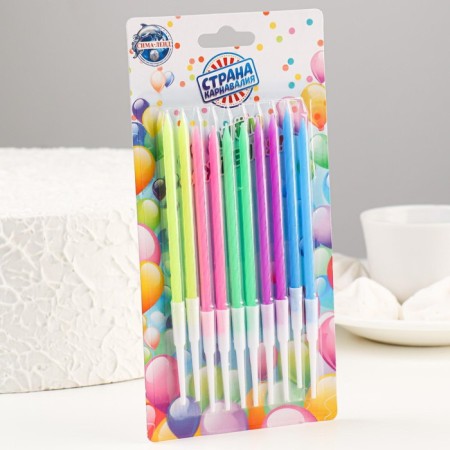 Candles for the cake "Neon", 10 pcs, multi -colored, 14 cm-5