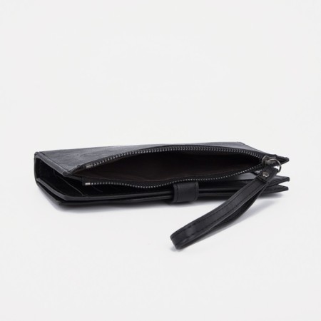 Men's purse on the button, a department for bills, for maps, for coins, black color-2