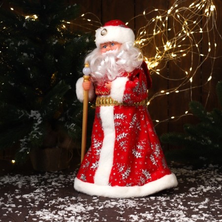 Santa Claus "Red fur coat, with a staff" 39 cm, moves, red-1