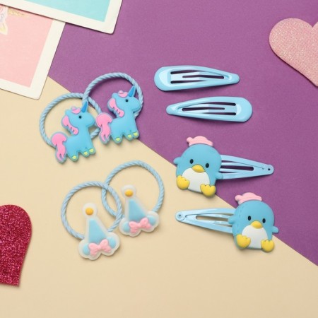 Hair set "vanilla" (4 elastic bands, 4 invisible) penguins, blue-1