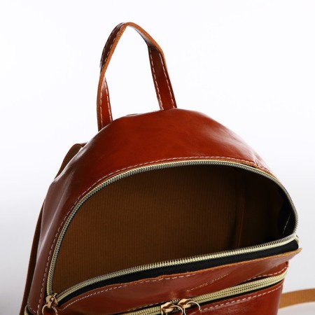 Open-ryukzak-mini made of artificial leather with lightning, brown color-3