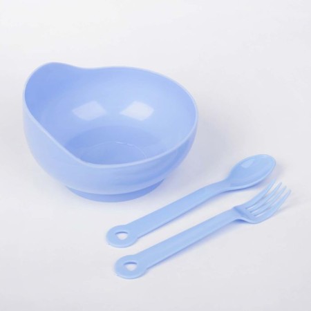 A set of children's dishes, 3 objects: a bowl 250 ml, a spoon, fork, from 5 months., Mix colors-6
