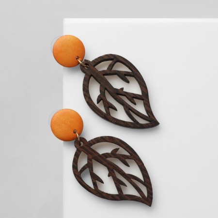 Earrings "Vakanda" style, leaf, brown color
