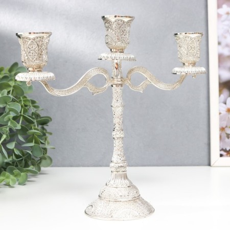 Summary Metal for 3 candles "Raja" aged silver 22.5x8x24 cm-1