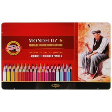 Pencils of watercolor set of 36 colors, Koh-I-Noor Mondeluz 3725, in a metal pencil case