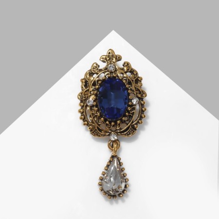 Brooch "Empress" night, blue-white color in black gold-1