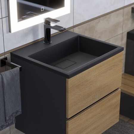 Tumbling under the Uperwood Barsa sink, 50 cm, suspended, black/oak sonoma-11