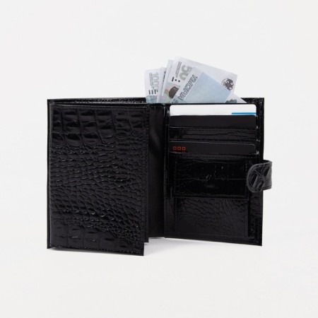 Male purse on the button for auto documents and passports, black color-5