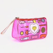 Cosmetic bag with a handle, raspberry color