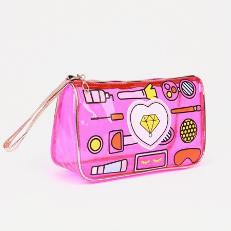 Cosmetic bag with a handle, raspberry color