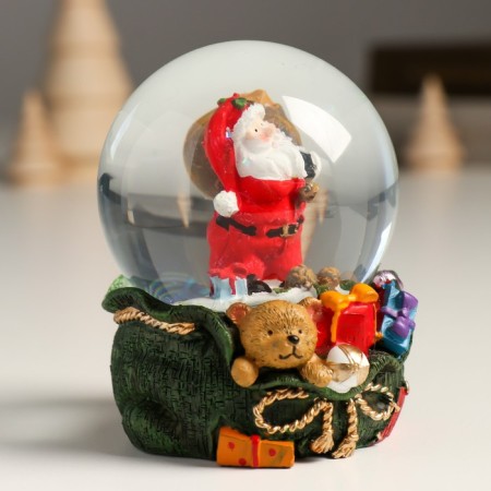 Souvenir Light Polystone Water Ball "Santa Claus with a bag on the shoulder" 7x8x9 cm-2