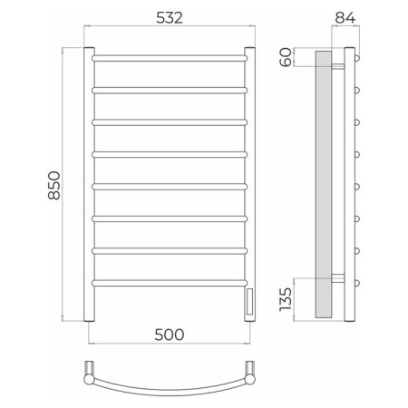 Terminus heated towel rail "Classic" P8, 500x850 mm, chrome-3
