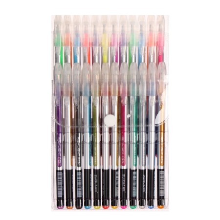 Set of gel pens 24 colors, striped silver case, in a blister on the button