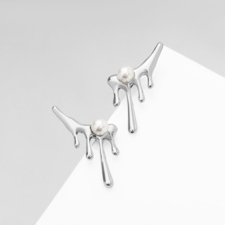 Earrings with pearls "abstraction" reverence, color silver