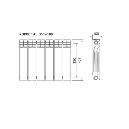 Aluminum radiator "Russian radiator" corvette, 350 x 100 mm, 6 sections-1