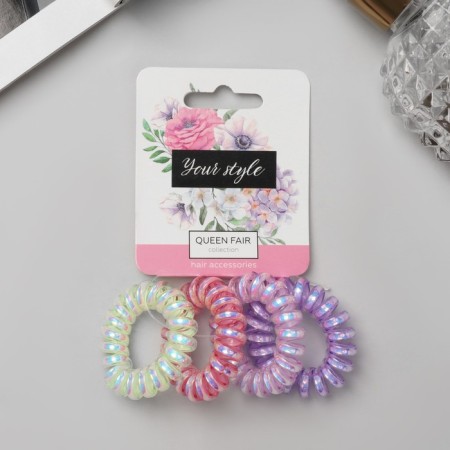 Hair elastic band "Spring" (set 4 pcs) gloss overflows, D-3.8 cm, mix