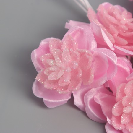 Decor for creativity "Camellia" pink (1 set = 1 bouquet) in the bouquet 6 pcs 4x11 cm-2