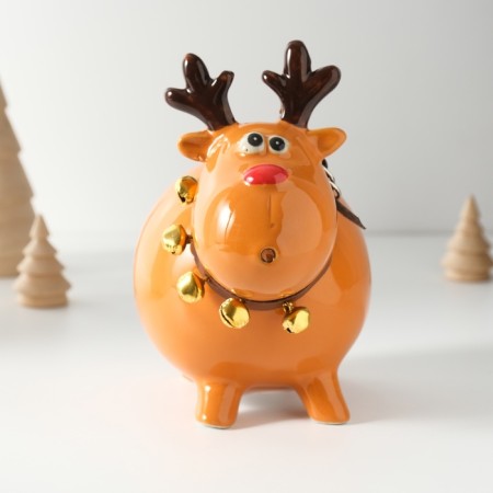 Piggy bank Ceramics "Singing Deer, in a collar with bells" 9.8x14x15.1 cm-1