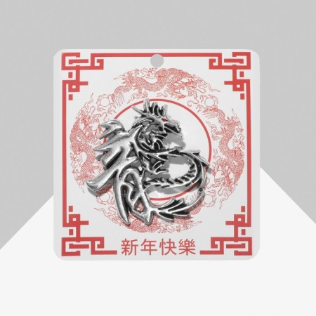 Brooch "Dragon" Chinese, red color in black silver