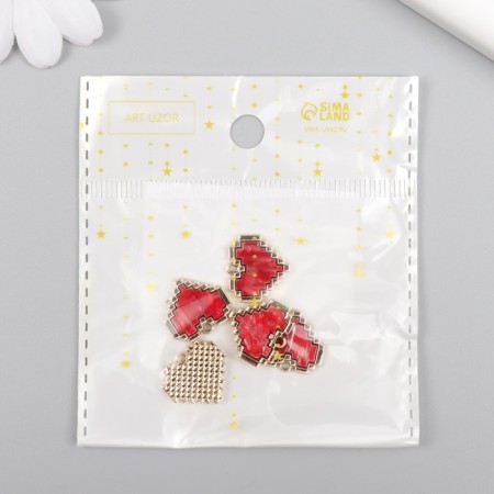 Decor for creativity metal, enamel "Red Heart. Pixels" gold 0.2x1.6x1.5 cm-3