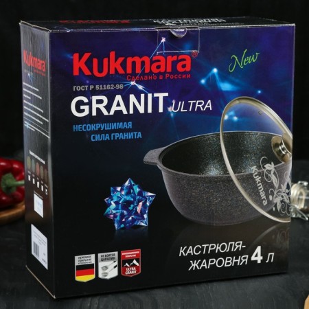 Granit Ultra Original, 4 l, glass cover, anti-stick coating, black color, black-12